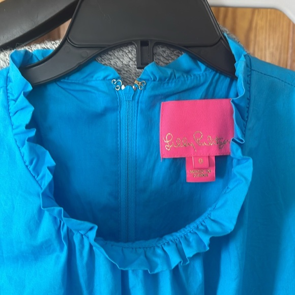 Lilly Pulitzer Elina Stretch Cotton Dress Tiered Ruffle In Blue Size 0 - Picture 3 of 9